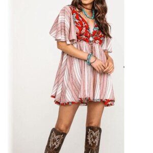 Free People Under the Sun Tunic Striped Mini Dress SZ M Boho Festival Western